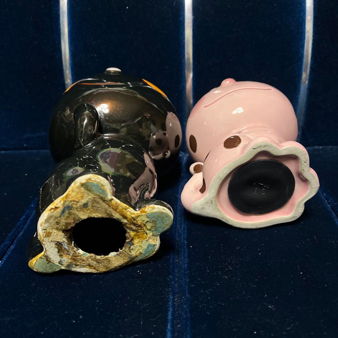 昭和レトロ 内藤ルネ 猫 貯金箱 陶器製 2体 ネコ 当時物 ファンシー