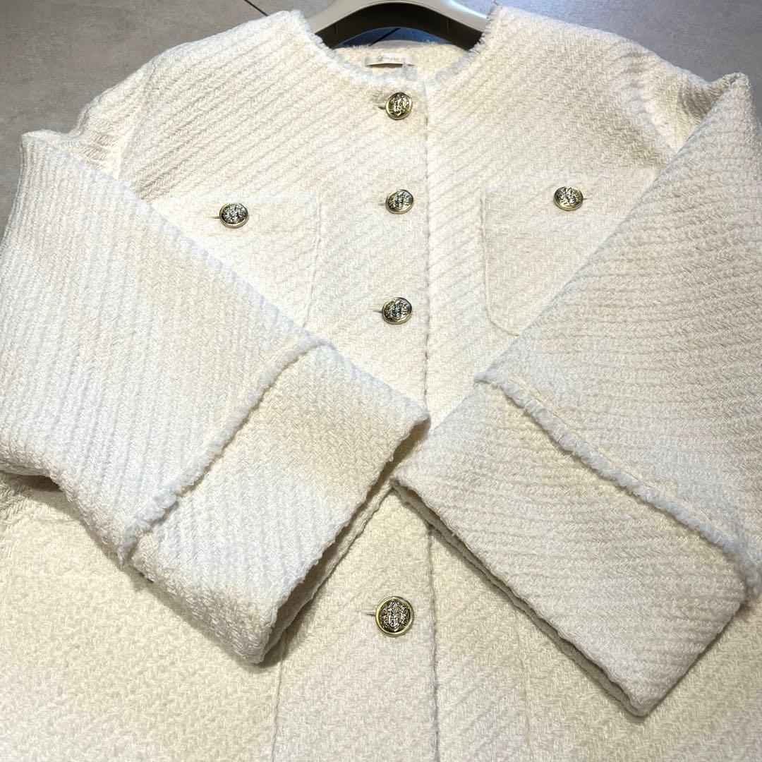 Loungedress★ツイードノーカラージャケット　金ボタン