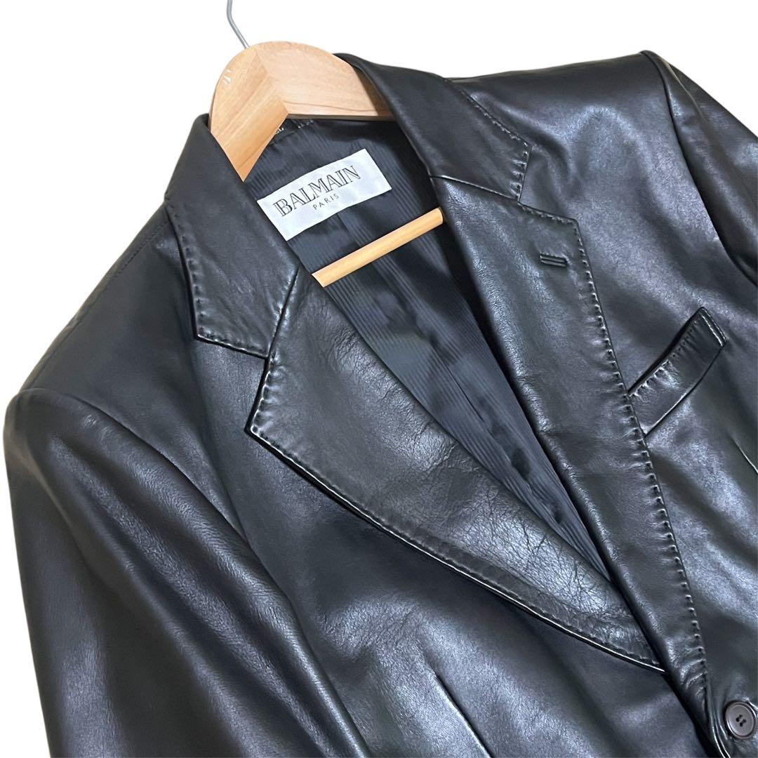 美品✨BALMAIN バルマン ラムレザー テーラードジャケット ブラック XL