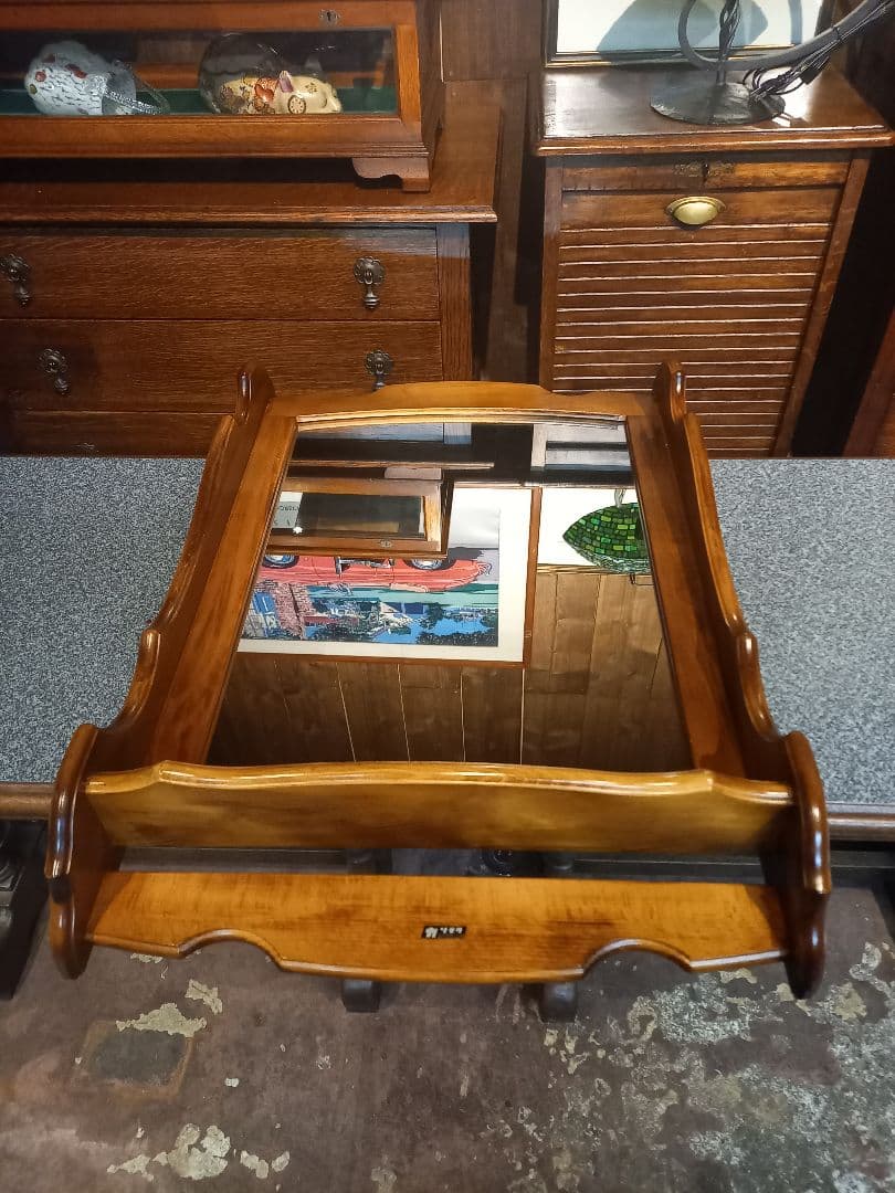 1970's　カリモク　コロニアル　壁掛け　鏡　ウォール　ラック付　ミラー