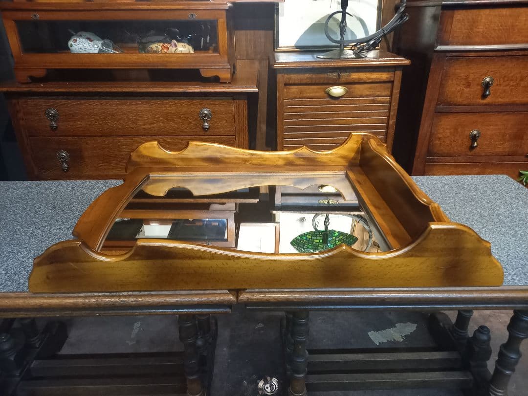 1970's　カリモク　コロニアル　壁掛け　鏡　ウォール　ラック付　ミラー