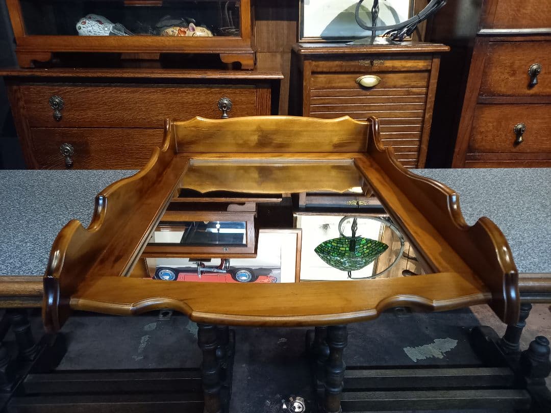 1970's　カリモク　コロニアル　壁掛け　鏡　ウォール　ラック付　ミラー