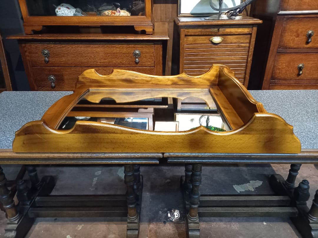 1970's　カリモク　コロニアル　壁掛け　鏡　ウォール　ラック付　ミラー