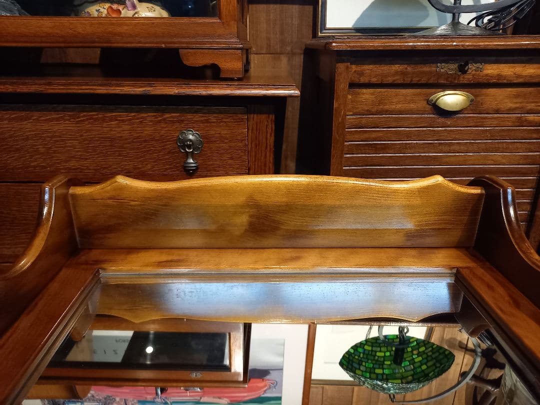 1970's　カリモク　コロニアル　壁掛け　鏡　ウォール　ラック付　ミラー