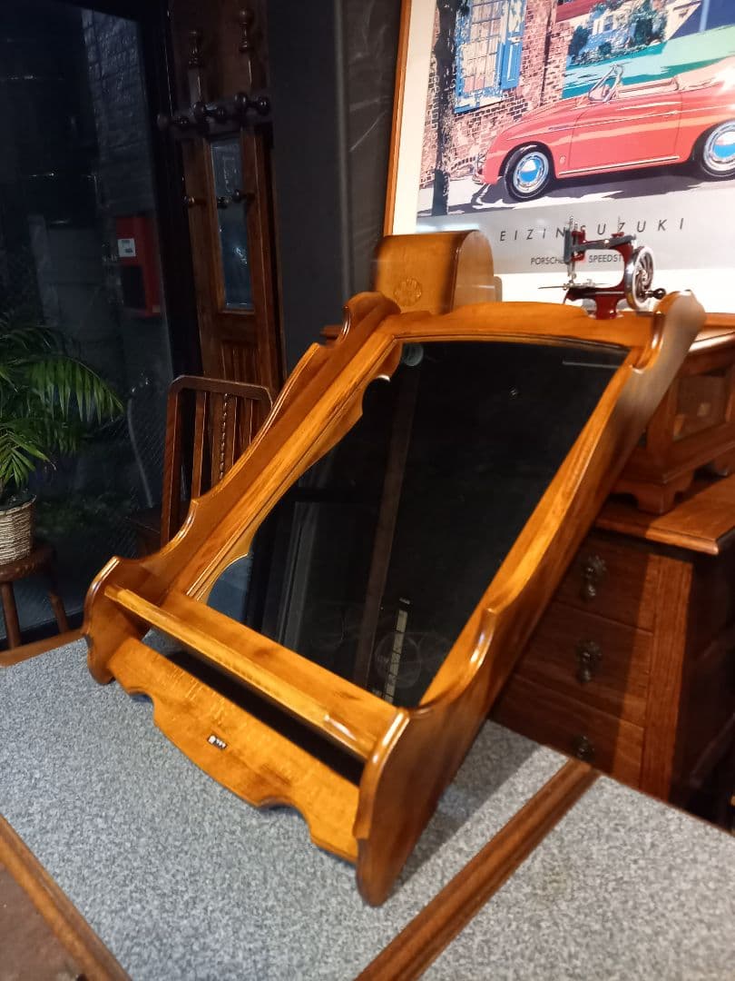 1970's　カリモク　コロニアル　壁掛け　鏡　ウォール　ラック付　ミラー