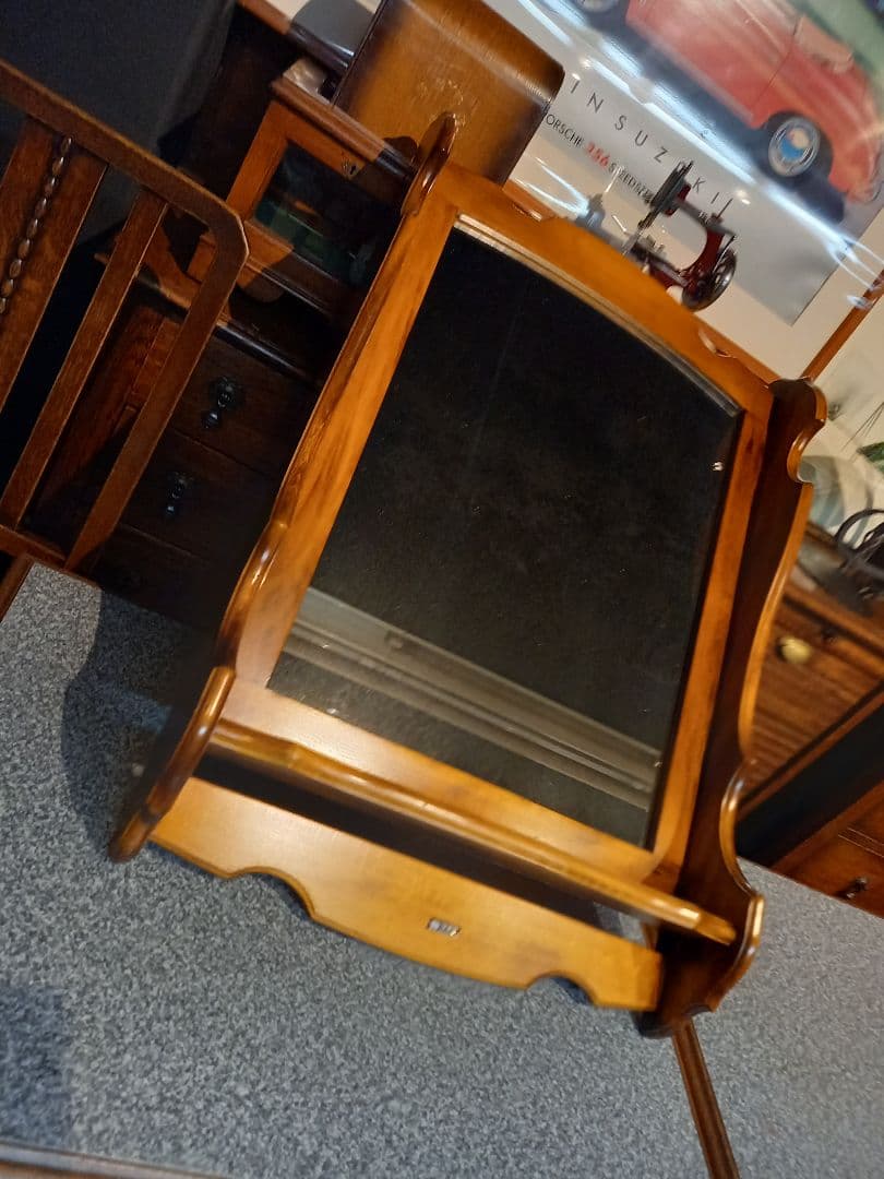 1970's　カリモク　コロニアル　壁掛け　鏡　ウォール　ラック付　ミラー