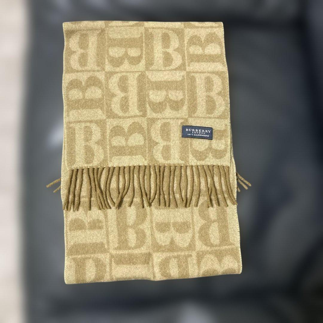 バーバリー　ベージュ Bロゴ　レア？パターン　カラー マフラー　カシミヤ100%