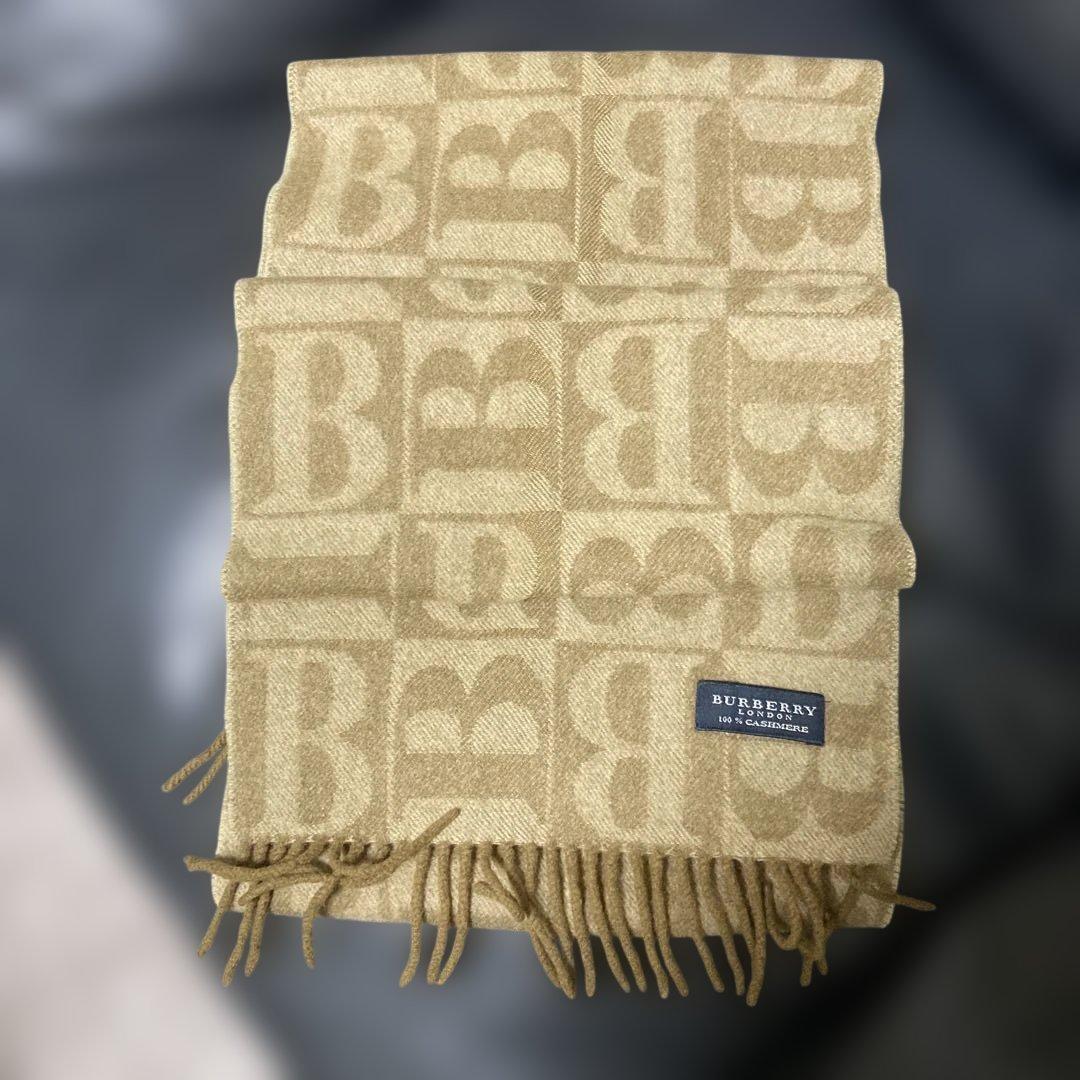 バーバリー　ベージュ Bロゴ　レア？パターン　カラー マフラー　カシミヤ100%