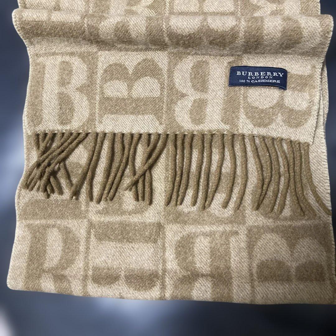 バーバリー　ベージュ Bロゴ　レア？パターン　カラー マフラー　カシミヤ100%