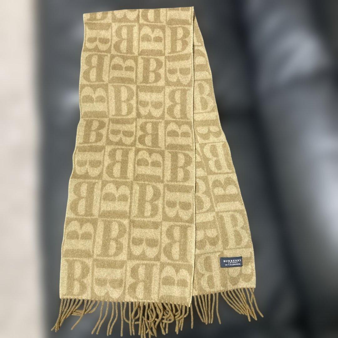 バーバリー　ベージュ Bロゴ　レア？パターン　カラー マフラー　カシミヤ100%
