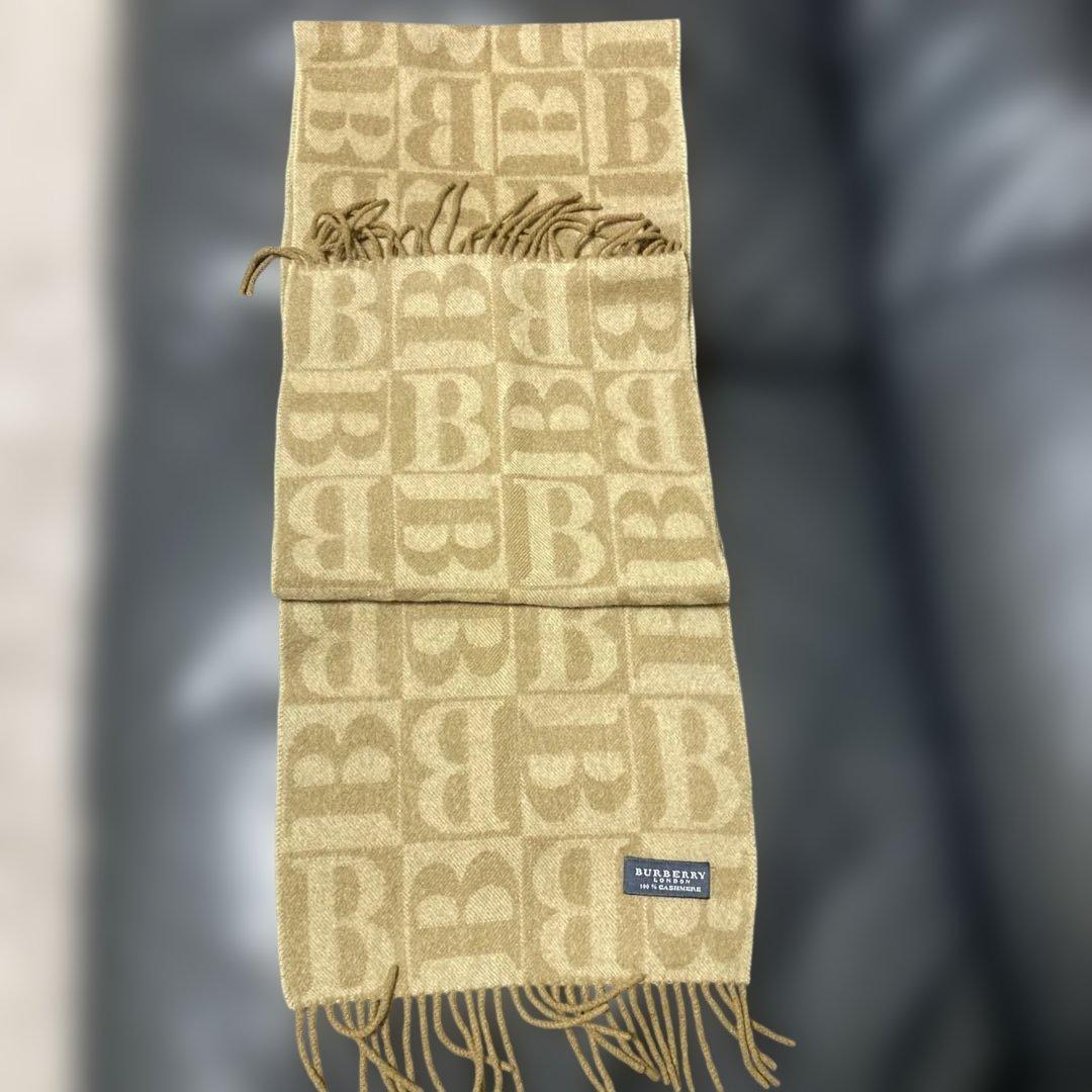 バーバリー　ベージュ Bロゴ　レア？パターン　カラー マフラー　カシミヤ100%