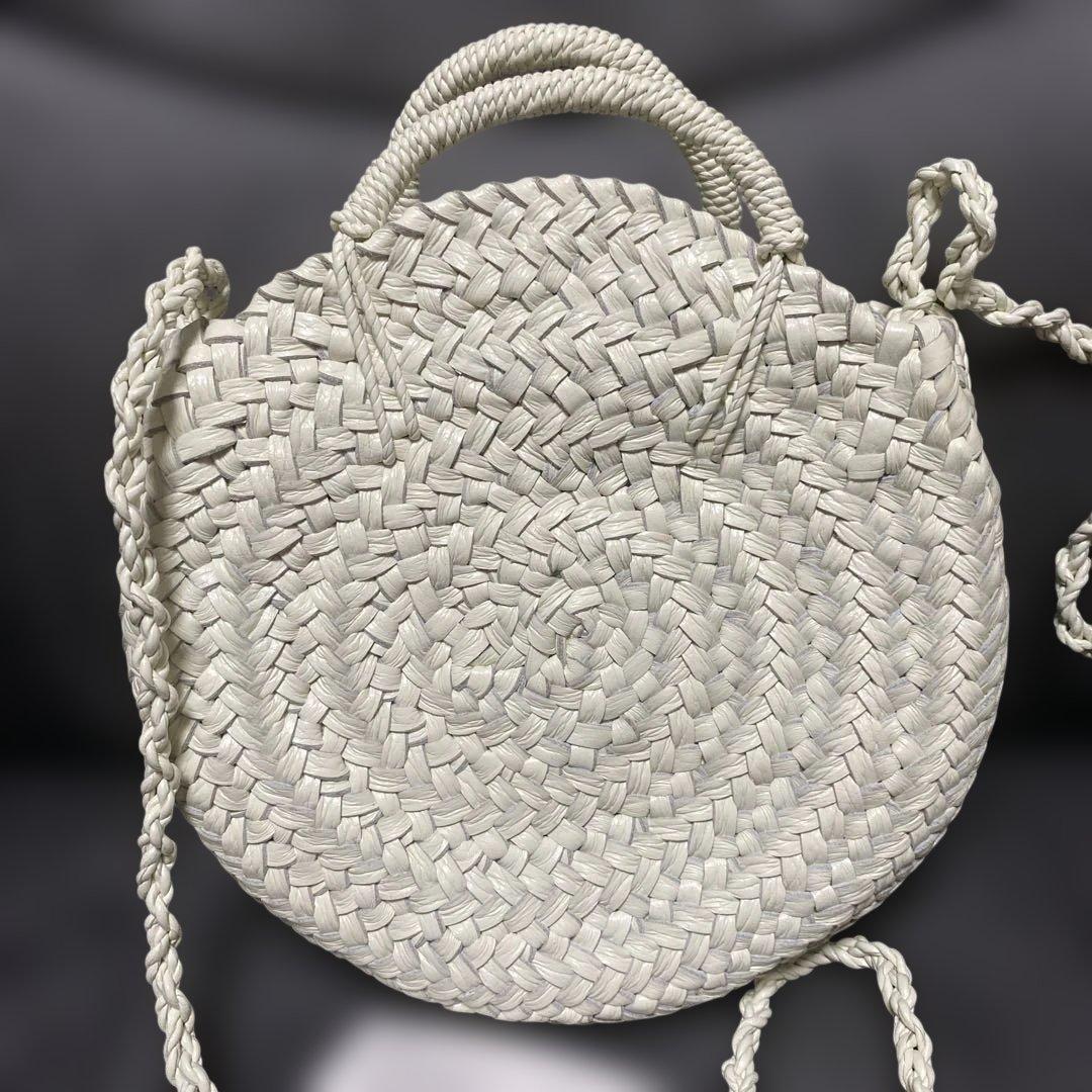 もんさまAeta レザーバスケットサークルショルダーバッグS ホワイト　2way