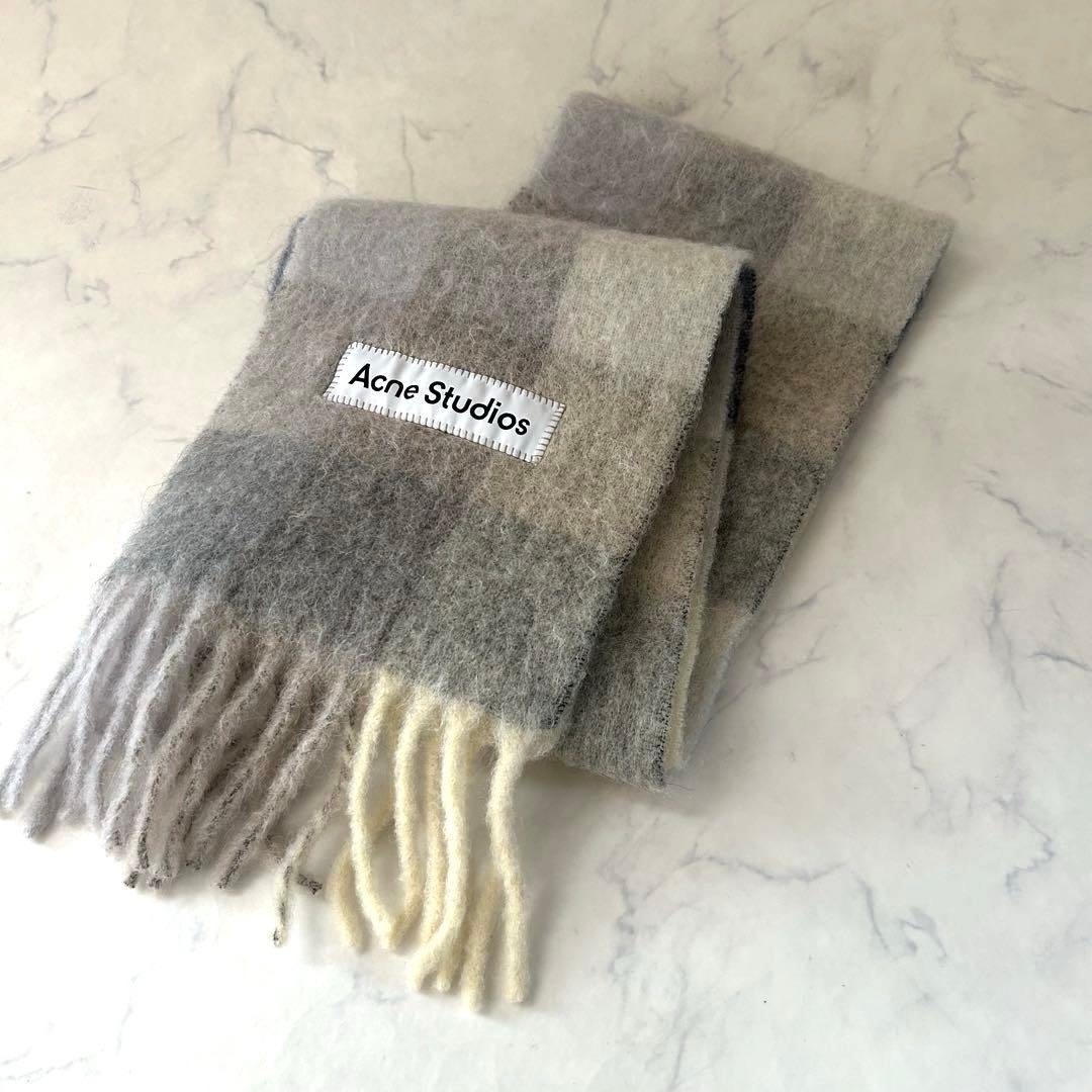 未使用級【名品】 Acne Studios アルパカ モヘアチェックスカーフ