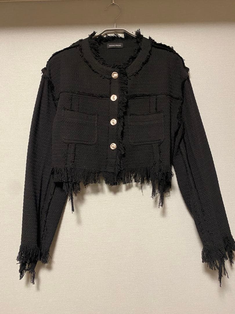 MAISON SPECIAL ツイードノーカラージャケット FREE SIZE