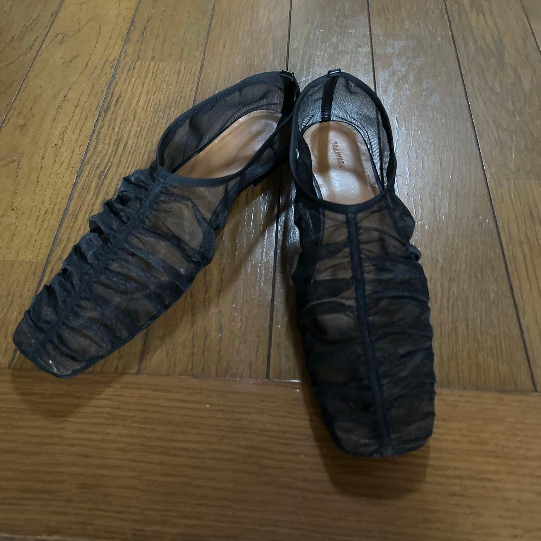 靴 TODAYFUL Sheer Gather Flatshoes37 BLACK