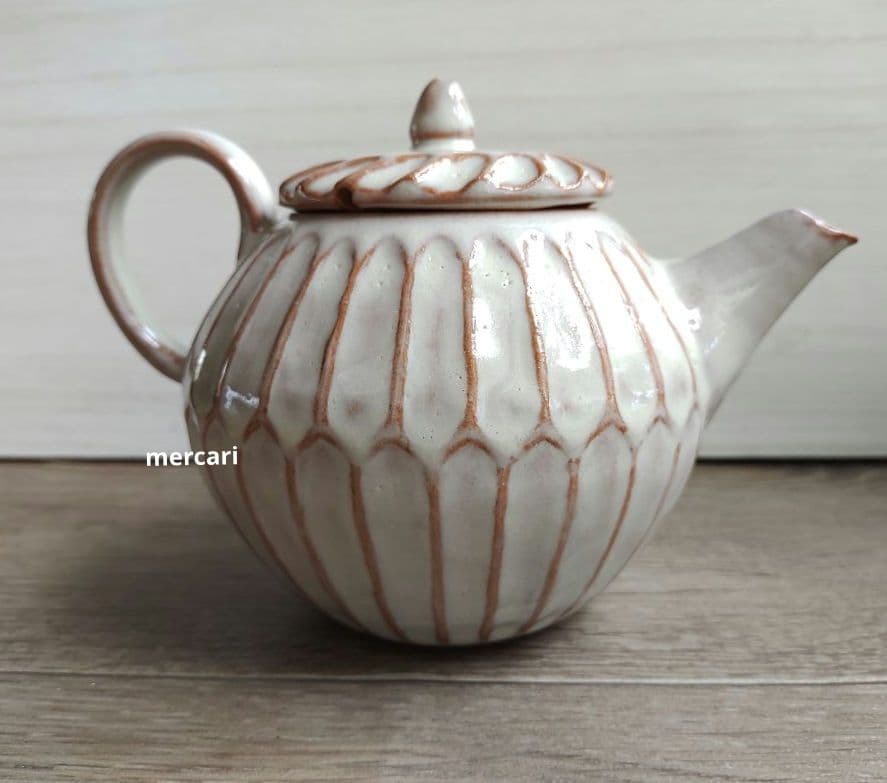 【専用です】クリーム色ポット　クリーム色湯のみ3つ　薄灰茶スープカップ2つ　陶芸