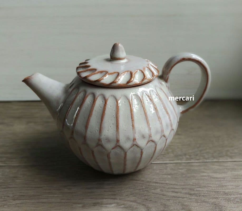 【専用です】クリーム色ポット　クリーム色湯のみ3つ　薄灰茶スープカップ2つ　陶芸