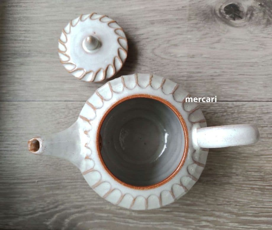 【専用です】クリーム色ポット　クリーム色湯のみ3つ　薄灰茶スープカップ2つ　陶芸