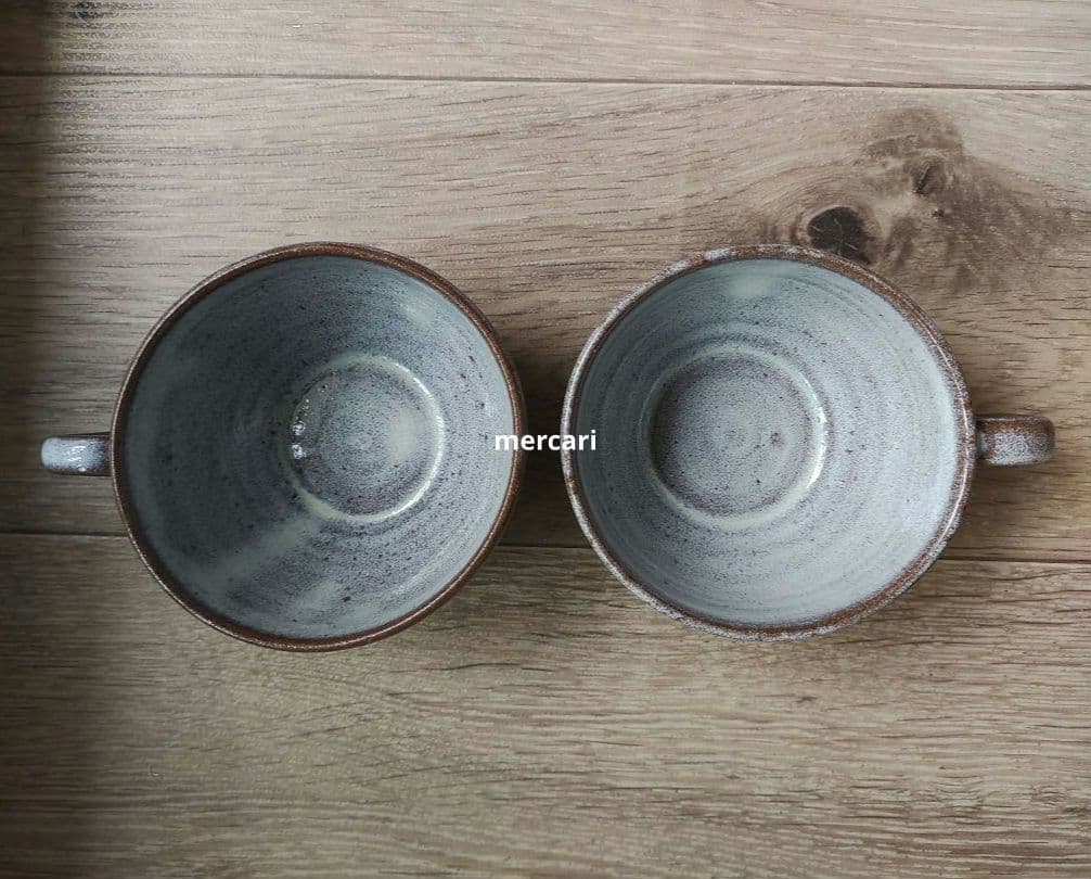 【専用です】クリーム色ポット　クリーム色湯のみ3つ　薄灰茶スープカップ2つ　陶芸