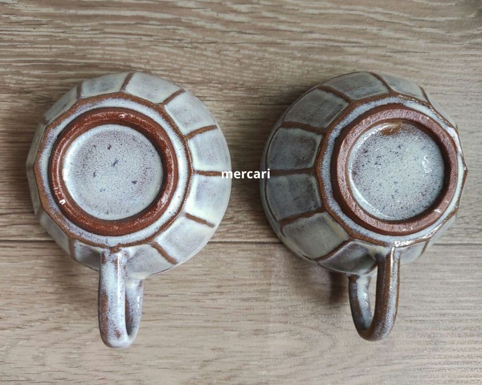 【専用です】クリーム色ポット　クリーム色湯のみ3つ　薄灰茶スープカップ2つ　陶芸