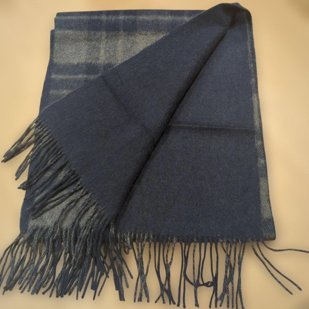 TOMORROWLAND カシミヤ ネイビー チェック マフラー