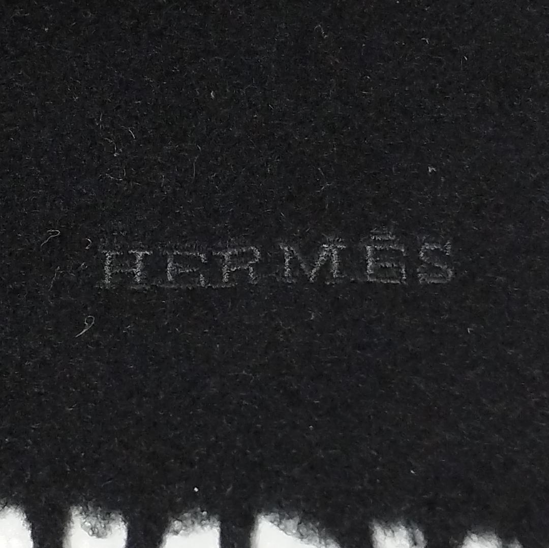HERMES エルメス カシミヤ ロゴ マフラー ブラック レディース