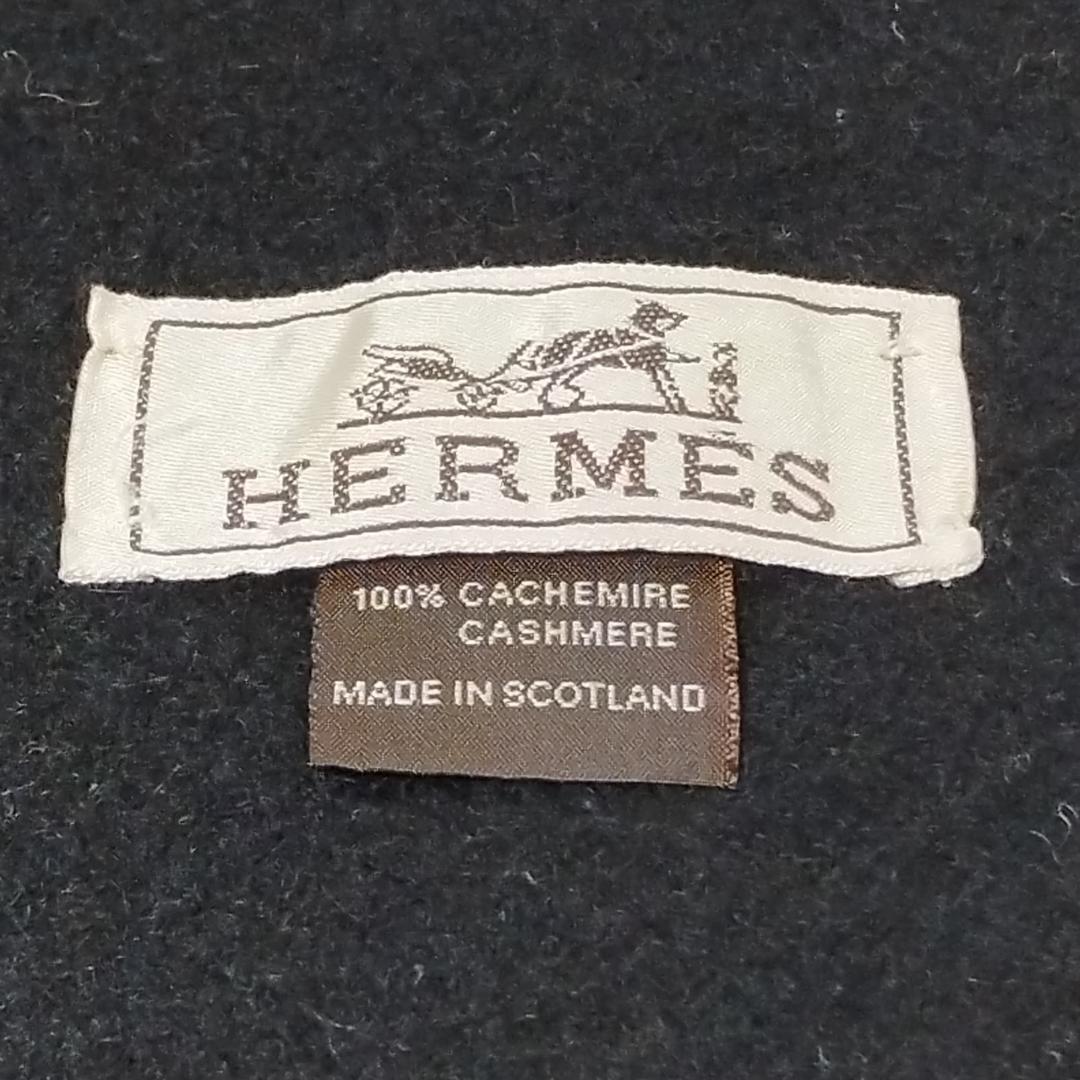 HERMES エルメス カシミヤ ロゴ マフラー ブラック レディース