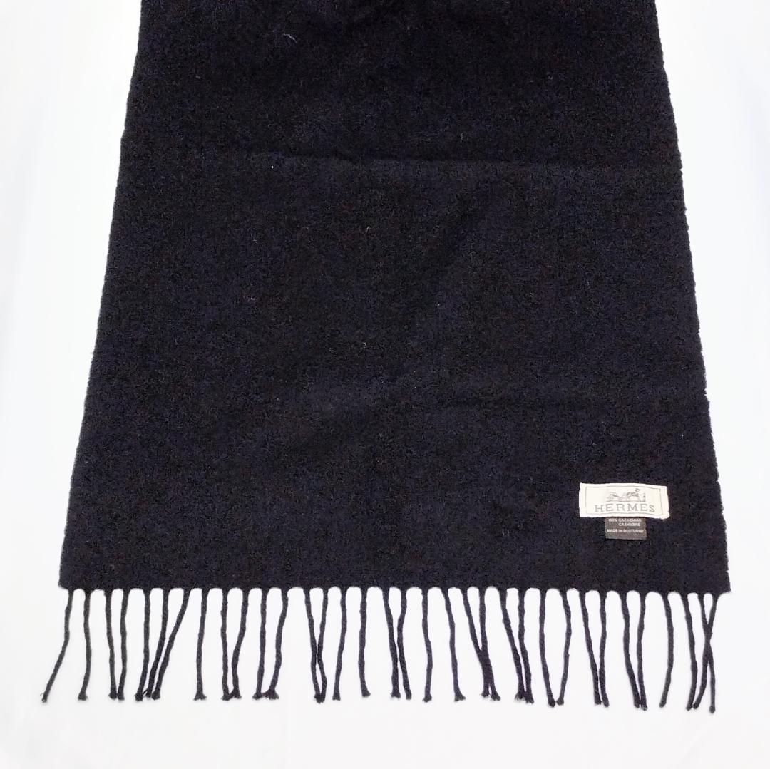 HERMES エルメス カシミヤ ロゴ マフラー ブラック レディース