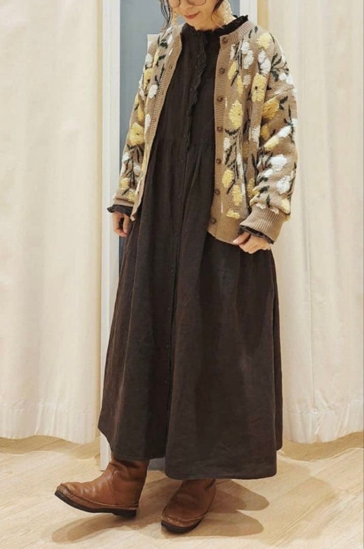 ミユキ様　Cross×Linenフリルワンピース サマンサモスモスM チャコール