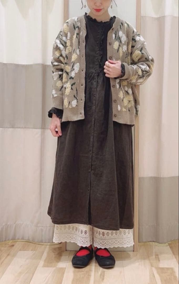 ミユキ様　Cross×Linenフリルワンピース サマンサモスモスM チャコール