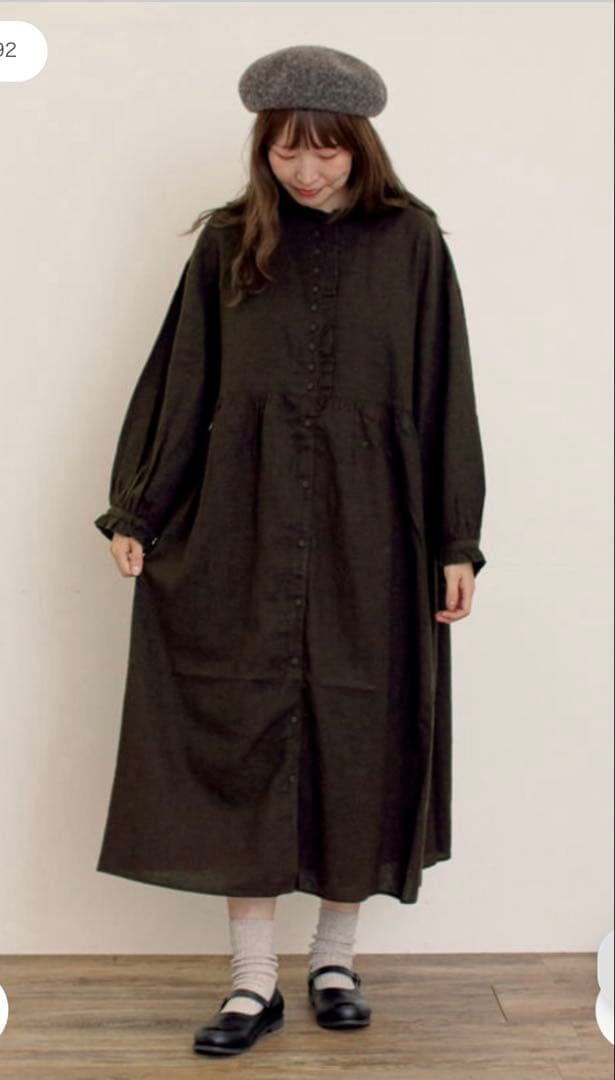 ミユキ様　Cross×Linenフリルワンピース サマンサモスモスM チャコール