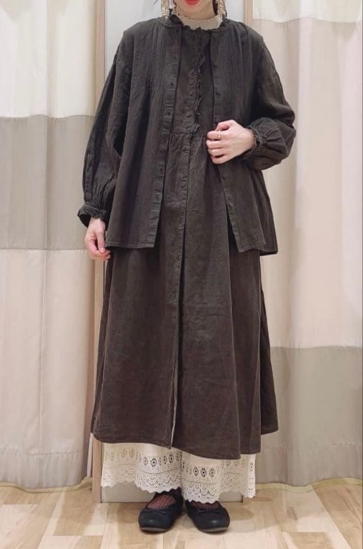 ミユキ様　Cross×Linenフリルワンピース サマンサモスモスM チャコール