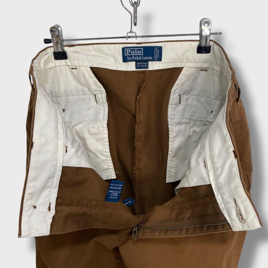 90s☆ラルフローレン☆ANDREW PANT☆ツータックチノパン☆茶系☆W34