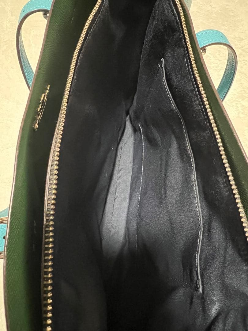 美品《COACH 》ターコイズブルーレザートートバッグ