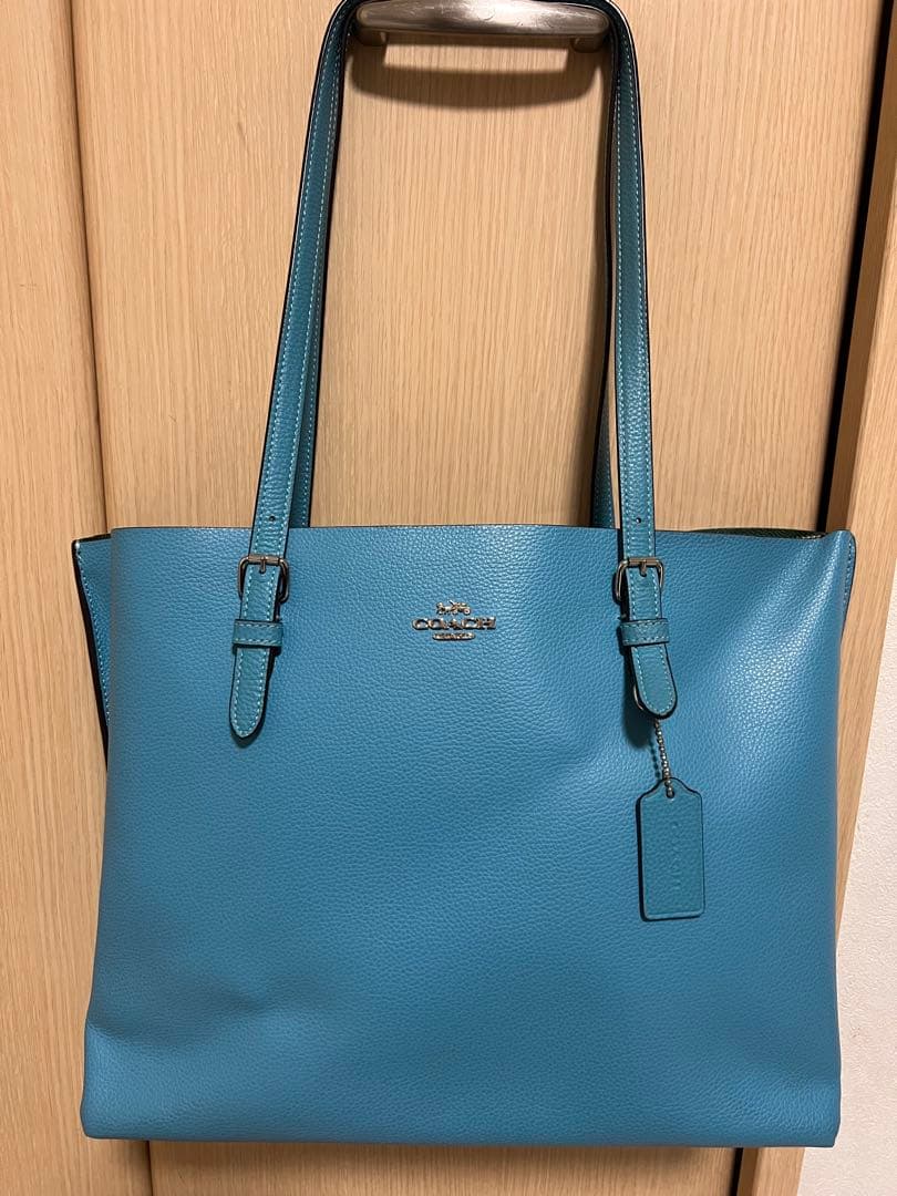 美品《COACH 》ターコイズブルーレザートートバッグ