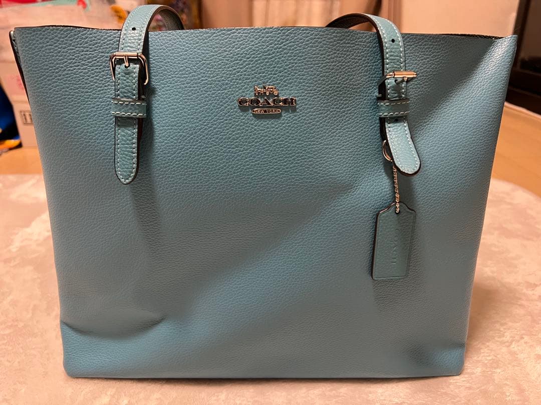 美品《COACH 》ターコイズブルーレザートートバッグ