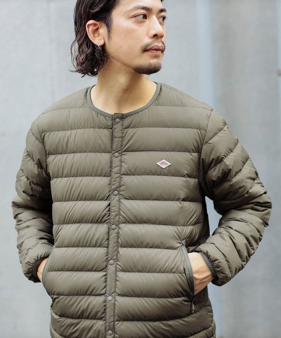 ★美品★DANTON ノーカラーインナーダウン ジャケット　サイズ　M