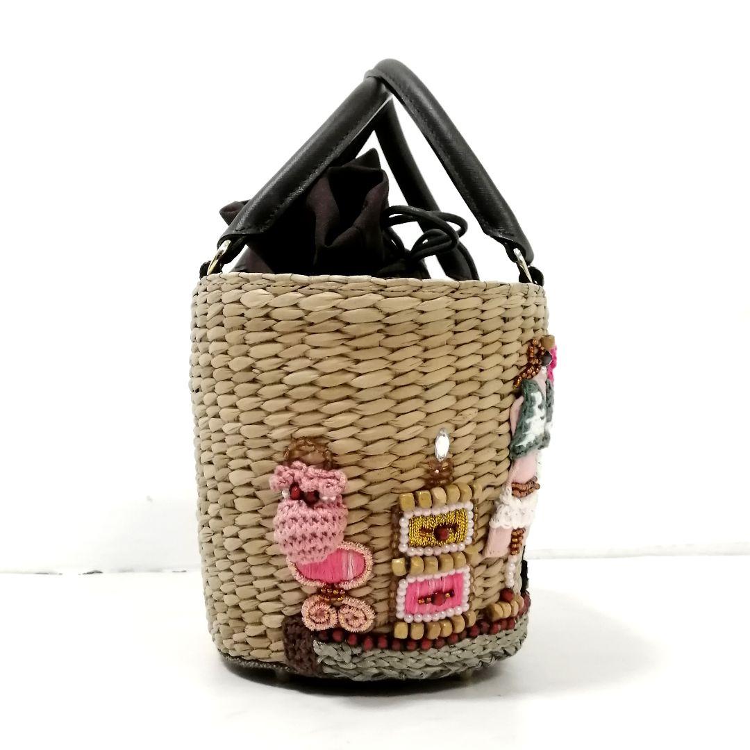 極美品✨ アルファジル　かごバッグ　ビーズ　ハンドバッグ　巾着　茶