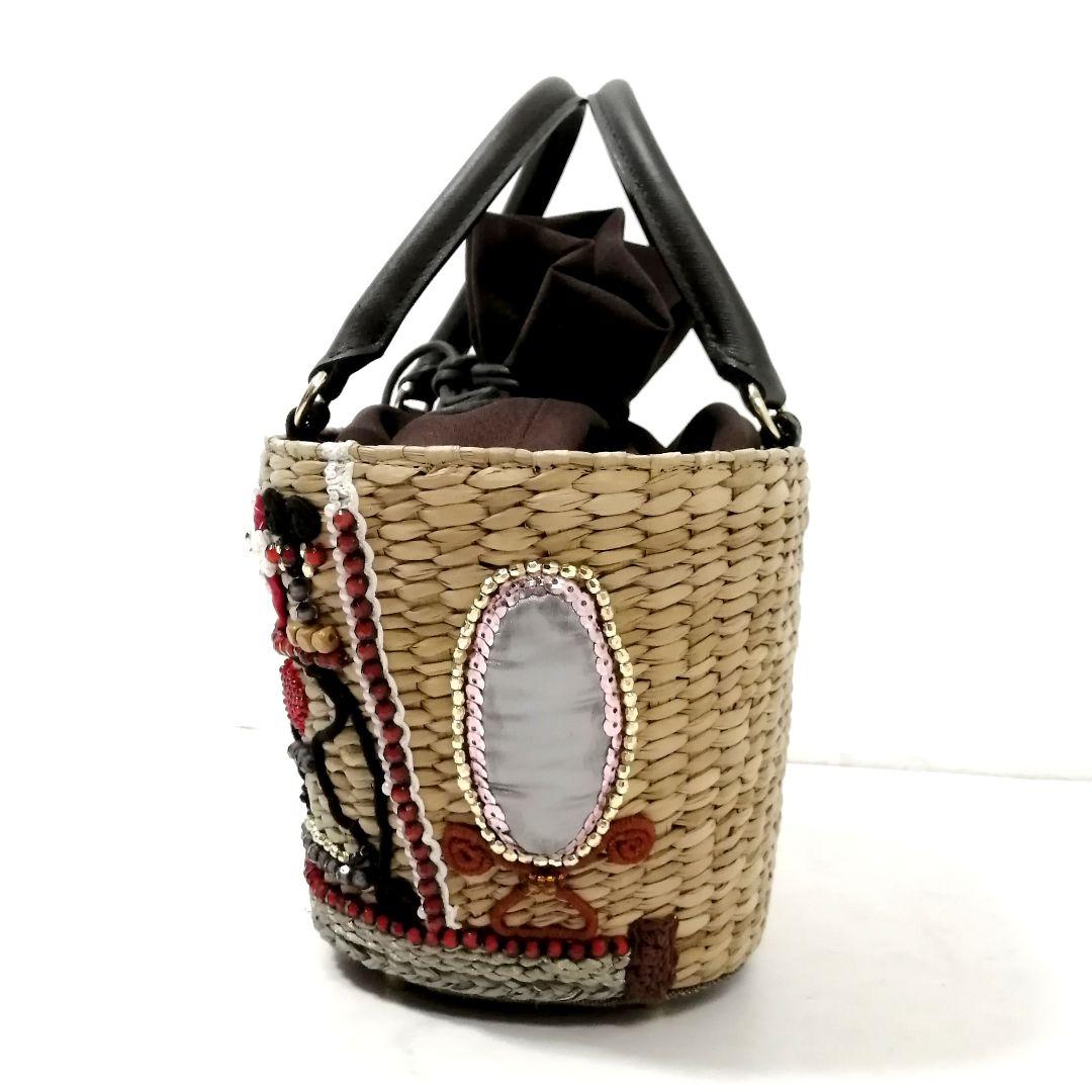 極美品✨ アルファジル　かごバッグ　ビーズ　ハンドバッグ　巾着　茶