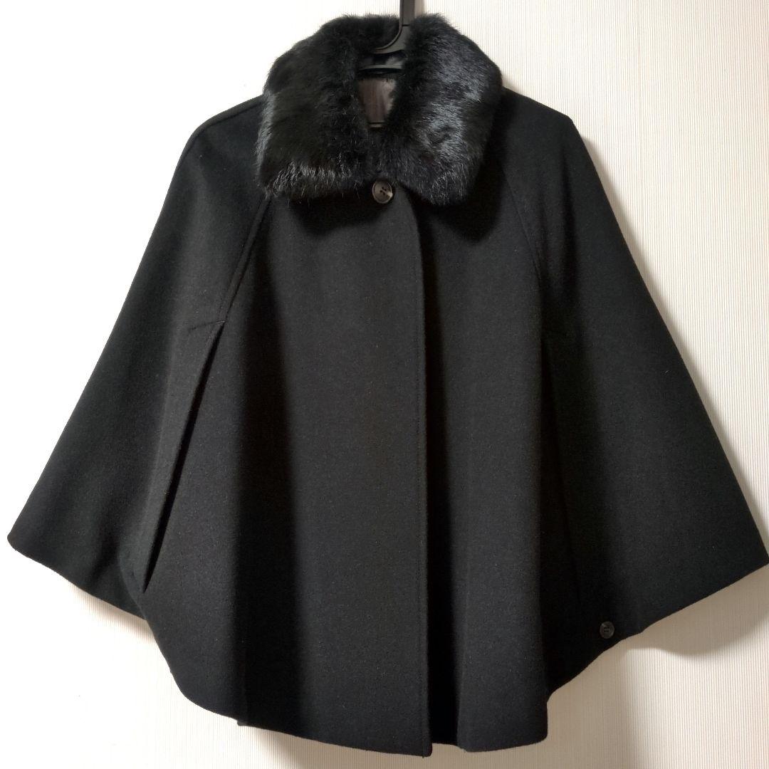 COMME CA ISM ケープコート ウール アンゴラ ポンチョ 黒 アウター