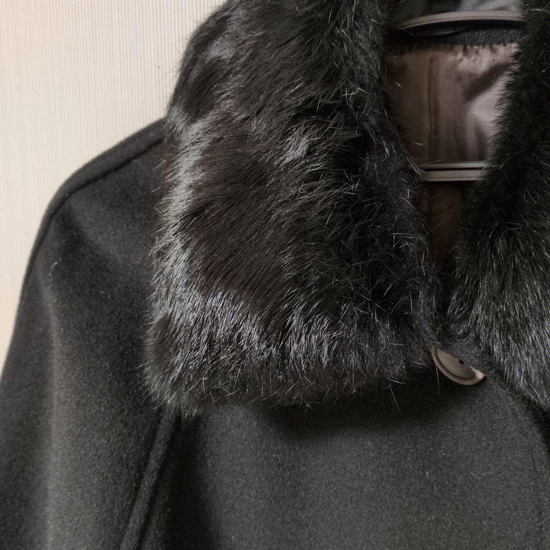 COMME CA ISM ケープコート ウール アンゴラ ポンチョ 黒 アウター