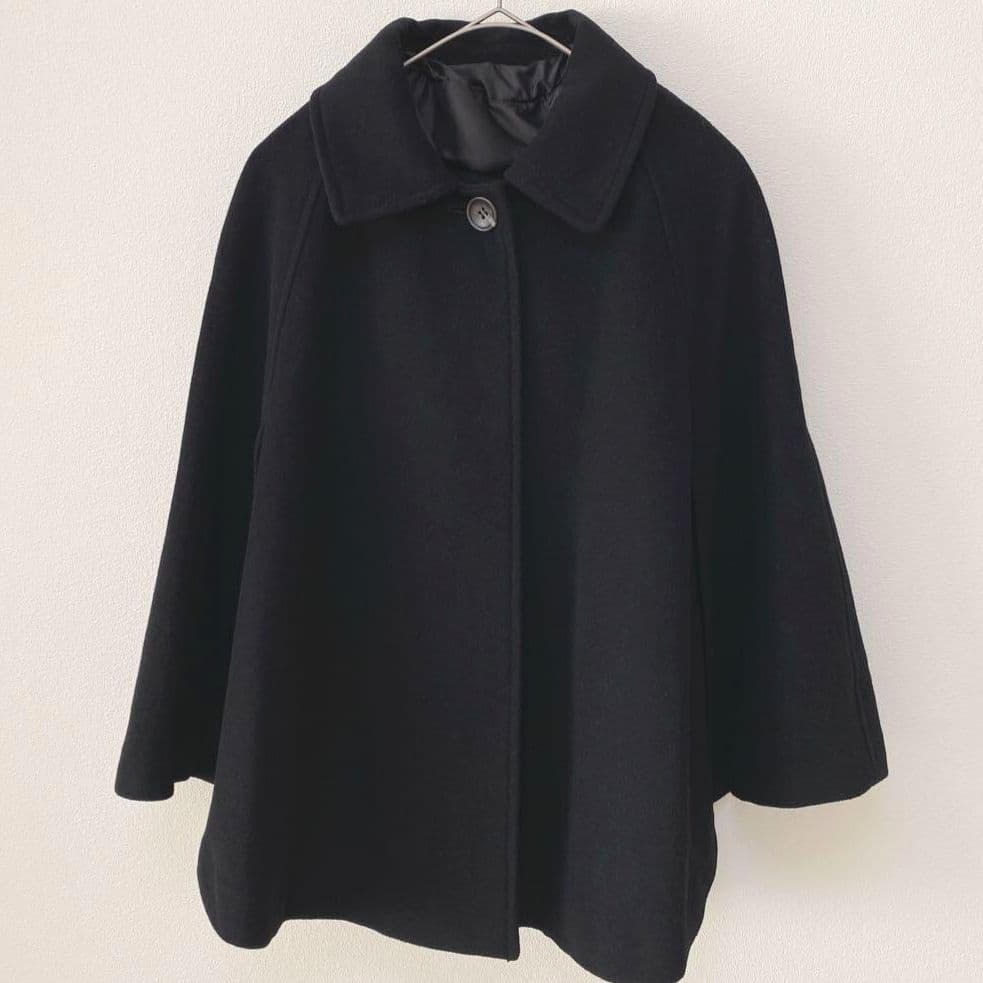 COMME CA ISM ケープコート ウール アンゴラ ポンチョ 黒 アウター