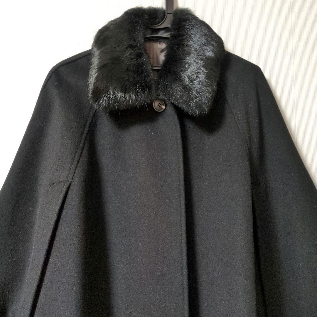 COMME CA ISM ケープコート ウール アンゴラ ポンチョ 黒 アウター