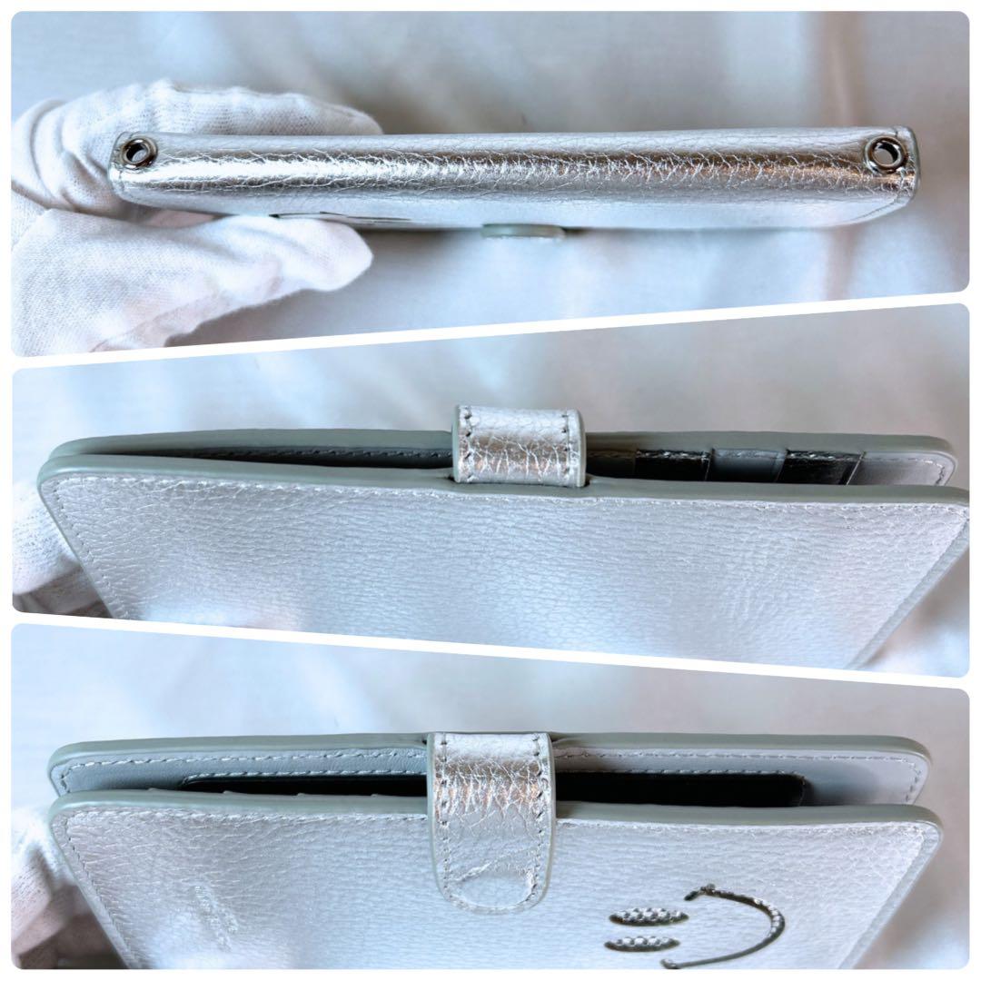 【多機種対応】サロンドアルファード 手帳型 スマホケース スマイル シルバー