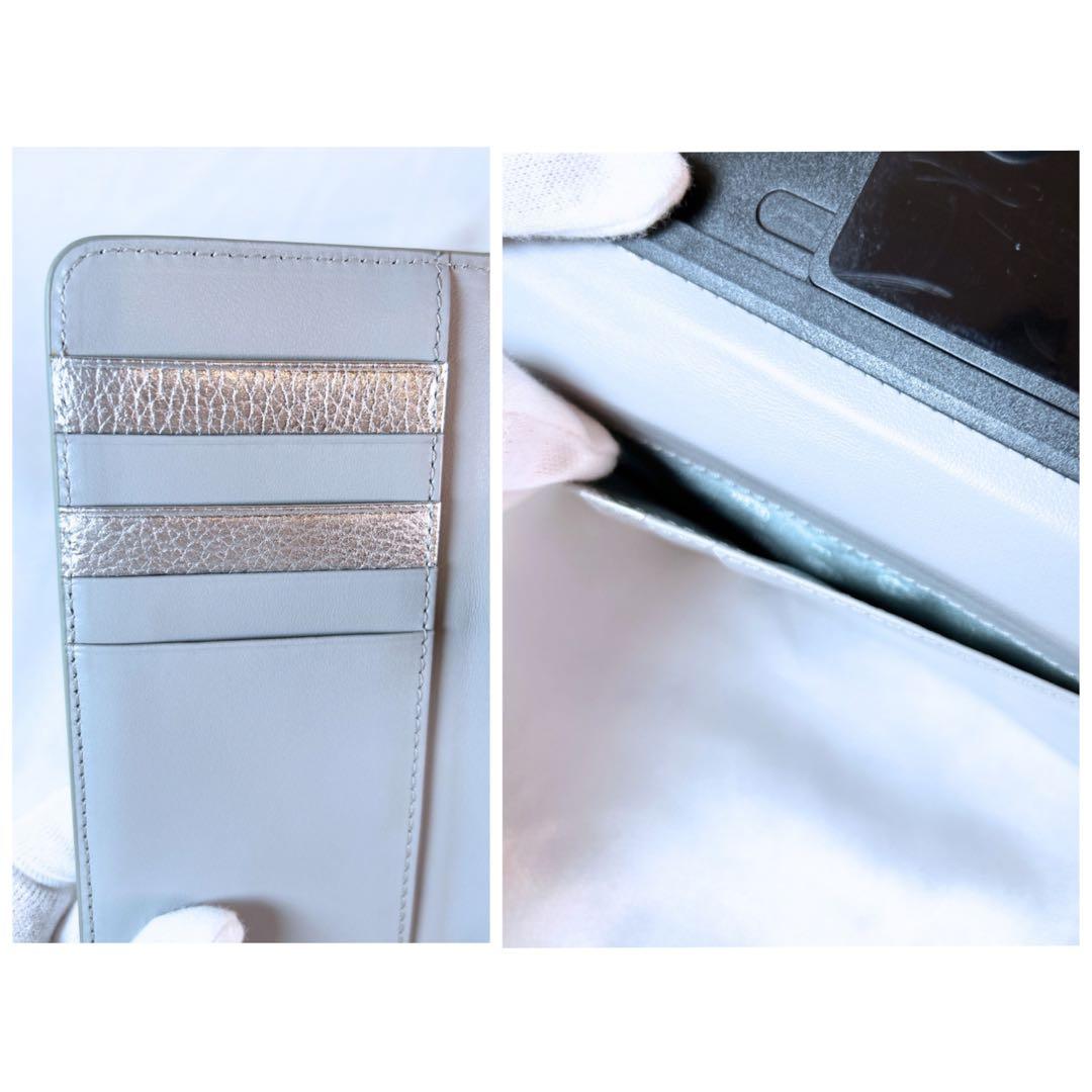 【多機種対応】サロンドアルファード 手帳型 スマホケース スマイル シルバー