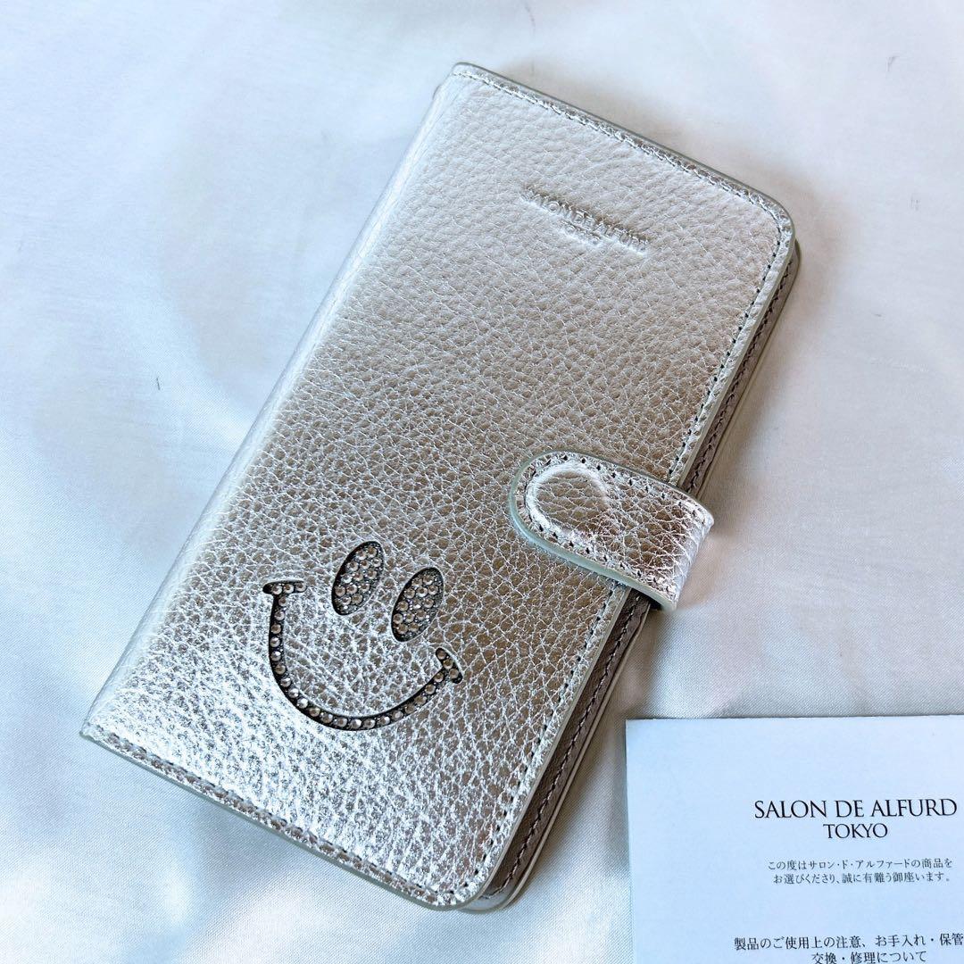 【多機種対応】サロンドアルファード 手帳型 スマホケース スマイル シルバー
