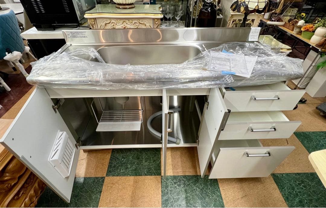 【地域限定無料配送】ステンレススチール シンク一体型キッチン収納