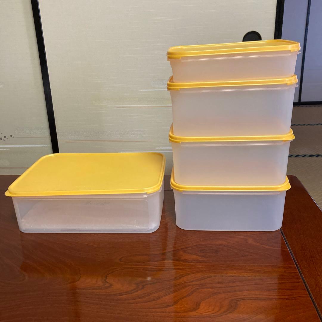 タッパウェアMMダブル1つとMMワイド3つとハーフワイド１つイエロー5点新品