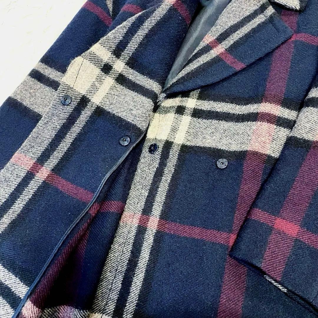 エス マックスマーラ チェック ピュア ウール ロングコート 36 ネイビー
