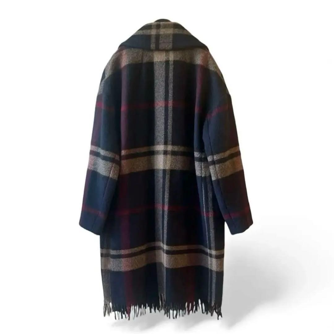 エス マックスマーラ チェック ピュア ウール ロングコート 36 ネイビー